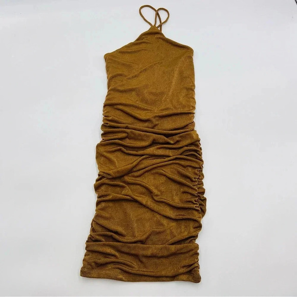 Rumor Gold Rushed Bodycon Dress size 6 Lace Up Back - Festive Party Prom Wedding - Picture 2 of 8